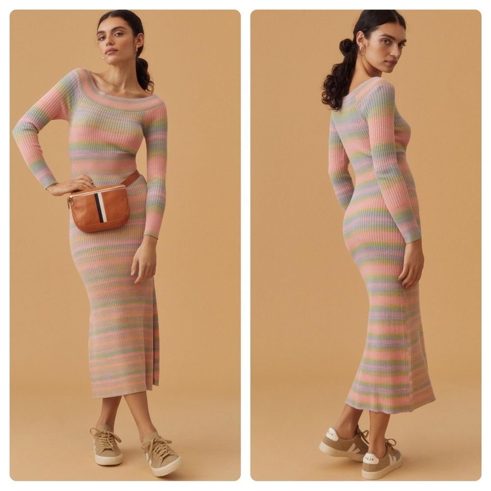 Daily Practice x Anthropologie Ribbed Sweater Maxi Dress Pink Combo Size Small